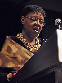 Nikki Grimes accepting the Children's Literature Legacy Award